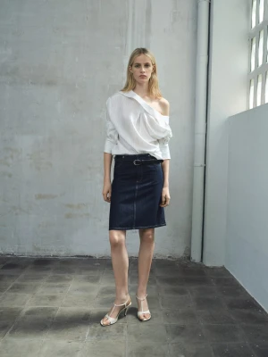 MANGO - Spódnica midi z denimu niebieski - - Kobieta