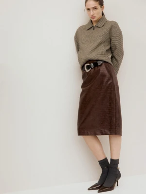 MANGO - Spódnica midi z efektem skóry krokodyla brązowy - - Kobieta