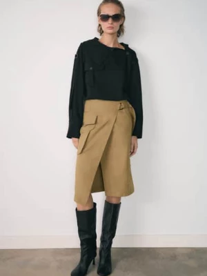 MANGO - Spódnica midi z kieszeniami cargo khaki - - Kobieta