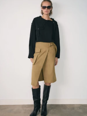 MANGO - Spódnica midi z kieszeniami cargo khaki - - Kobieta