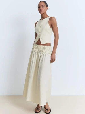 MANGO - Długa spódnica z marszczonym panelem beżowy - - Kobieta