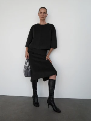 MANGO - Spódnica midi z wełny z rozcięciem szary - - Kobieta