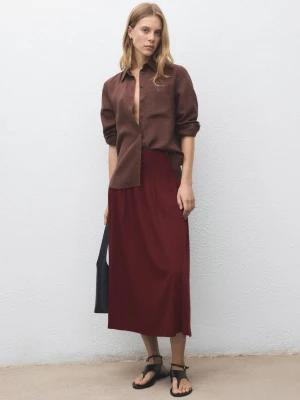 MANGO - Spódnica midi z zakładkami burgund - - Kobieta