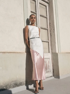 MANGO - Spódnica satynowa z efektem marszczenia pastelowy róż - - Kobieta