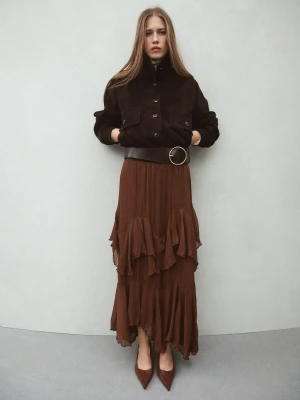 Spódnica z szyfonu z falbankami brązowy - Kobieta - - MANGO