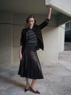 Spódnica ze sztucznej skóry z godetami brązowy - Kobieta - - MANGO