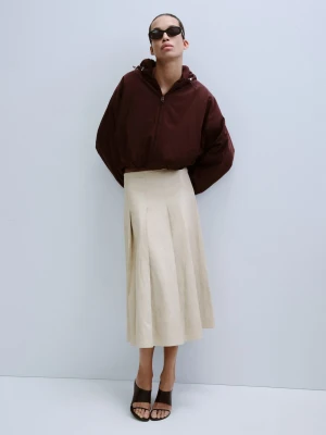 MANGO - Spódnica ze sztucznej skóry z godetami kremowy / écru - - Kobieta