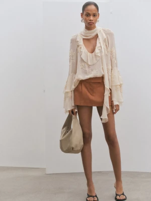 MANGO - Spódnicospodnie mini z zakładkami cielisty - - Kobieta