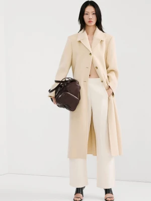 MANGO - Spodnie bawełniane z elastycznym pasem pastelowy żółty - - Kobieta