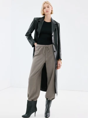 MANGO - Spodnie bawełniane z elastycznym pasem szary - - Kobieta