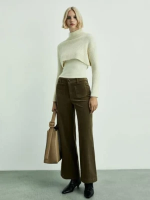 MANGO - Spodnie Catherin culotte ze sztruksu khaki - - Kobieta