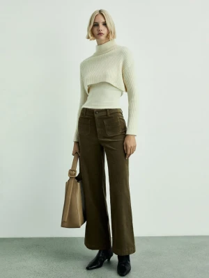 MANGO - Spodnie Catherin culotte ze sztruksu khaki - - Kobieta