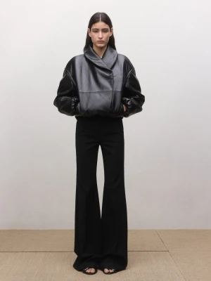 MANGO - Spodnie flare ze średnim stanem czarny - - Kobieta