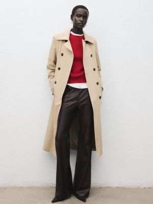 MANGO - Spodnie flare ze sztucznej skóry czekoladowy - - Kobieta