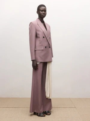 Spodnie garniturowe flare z wełny różowy - Kobieta - - MANGO