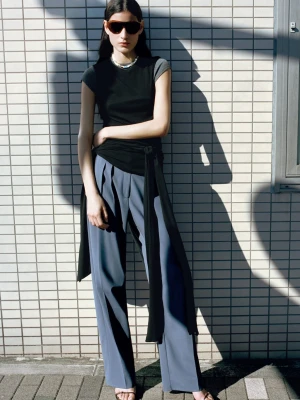 Spodnie garniturowe o prostym kroju z wełny niebieski - Kobieta - - MANGO