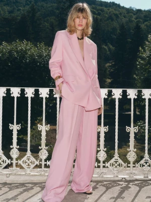 MANGO - Spodnie garniturowe wide leg różowy - - Kobieta