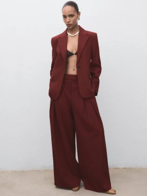 MANGO - Spodnie garniturowe wide leg z zakładkami ciemnopomarańczowy - - Kobieta