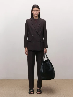 MANGO - Spodnie garniturowe z wełny ze średnim stanem śliwkowy - - Kobieta