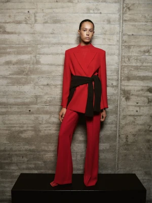 MANGO - Spodnie garniturowe z wysokim stanem czerwony - - Kobieta