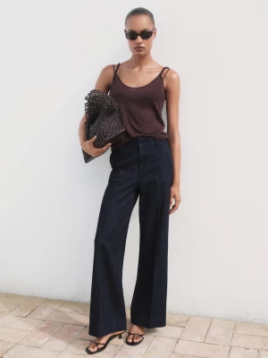 MANGO - Spodnie jeansowe wideleg z wysokim stanem niebieski - - Kobieta