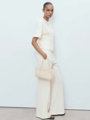 MANGO - Spodnie o prostym kroju z bawełny kremowy / écru - - Kobieta