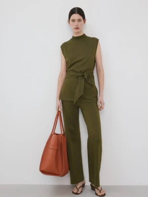 Spodnie o prostym kroju z cienkiej dzianiny khaki - Kobieta - - MANGO