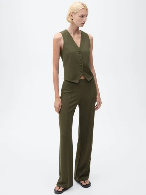 MANGO - Spodnie o prostym kroju z dzianiny khaki - - Kobieta