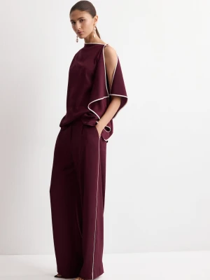 MANGO - Spodnie o prostym kroju z kontrastowym lampasem kremowy / écru - - Kobieta