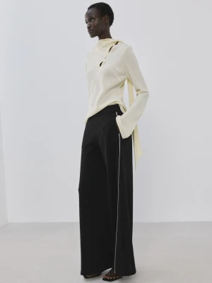 Spodnie o prostym kroju z lampasami czarny - Kobieta - - MANGO