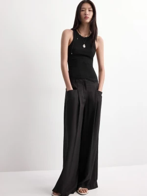 MANGO - Spodnie o prostym kroju z lyocellu czarny - - Kobieta