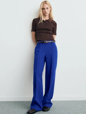 MANGO - Spodnie o prostym kroju ze średnim stanem niebieski - - Kobieta