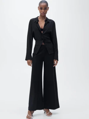 MANGO - Spodnie palazzo crop czarny - - Kobieta