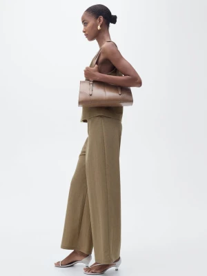 MANGO - Spodnie palazzo crop khaki - - Kobieta
