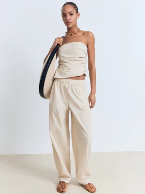MANGO - Spodnie paperbag z bawełny kremowy / écru - - Kobieta