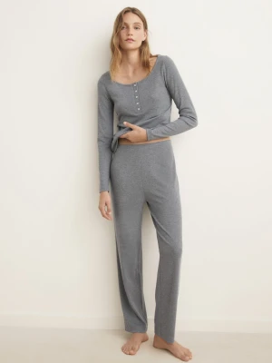 Spodnie piżamowe z prążkowanej dzianiny średni szary - Kobieta - - MANGO