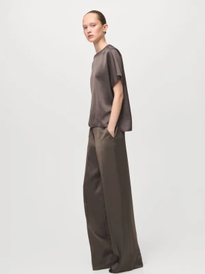 MANGO - Spodnie satynowe o prostym kroju średni brązowy - - Kobieta