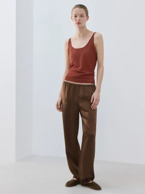 Spodnie satynowe z elastycznym pasem brązowy - Kobieta - - MANGO