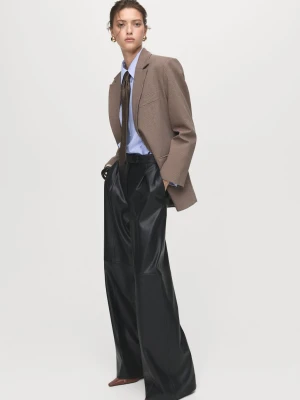 MANGO - Spodnie wide leg ze sztucznej skóry czarny - - Kobieta