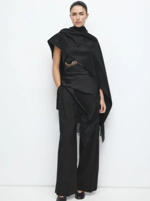 Spodnie wide leg z zakładkami czarny - Kobieta - - MANGO