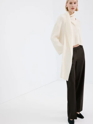 MANGO - Spodnie wide leg z zakładkami i średnim stanem brązowy - - Kobieta