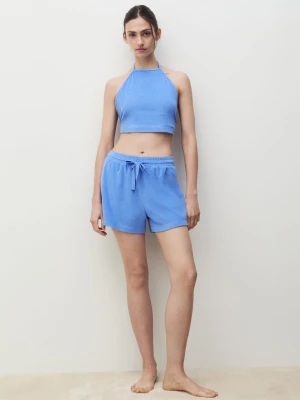 MANGO - Top z bawełny frotte niebieski - - Kobieta