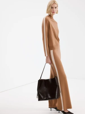 Spodnie z dzianiny w kontrastowe paski średni brązowy - Kobieta - - MANGO