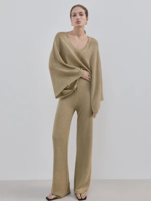 MANGO - Spodnie z dzianiny ze średnim stanem złoty - - Kobieta