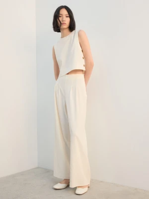 MANGO - Spodnie z prostymi nogawkami i zaszewkami kremowy / écru - - Kobieta