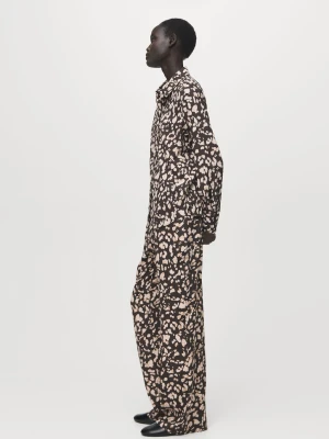 MANGO - Spodnie ze wzorem i elastycznym pasem brązowy - - Kobieta