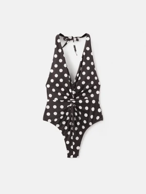 MANGO - Strój kąpielowy halter w kropki brązowy - - Kobieta