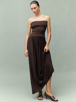 MANGO - Sukienka bez ramiączek czekoladowy - - Kobieta