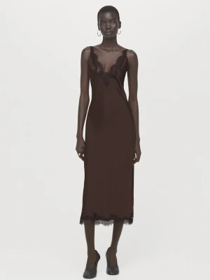 Sukienka bieliźniana satynowa brązowy - Kobieta - - MANGO