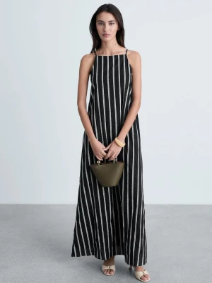 MANGO - Sukienka haftowana z dekoltem halter czarny - - Kobieta